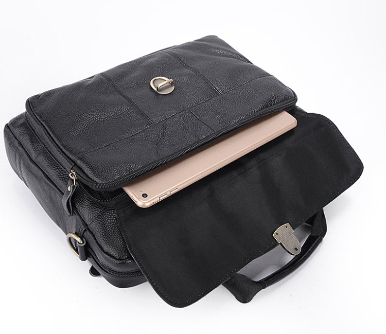 Men’s Genuine Leather Business Briefcase – Classic Cowhide Office Handbag for Work & Travel