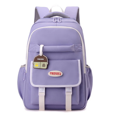 Trendy preppy-style girls backpack with macaron colors and contrast stitching. Lightweight nylon, breathable straps, perfect for grade 5–6 students.