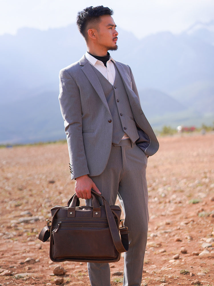 Men’s Vintage Leather Laptop Briefcase – Cowhide Crossbody Bag