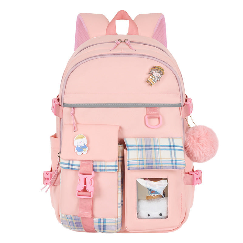Cartoon Cute Lightweight Student Schoolbag – Breathable, Waterproof, Anti-Theft Nylon Backpack with Burden-Reducing Design