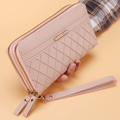 Women’s Long Wallet – Simple Double Zipper Design with Multiple Card Slots - grabzbags.com