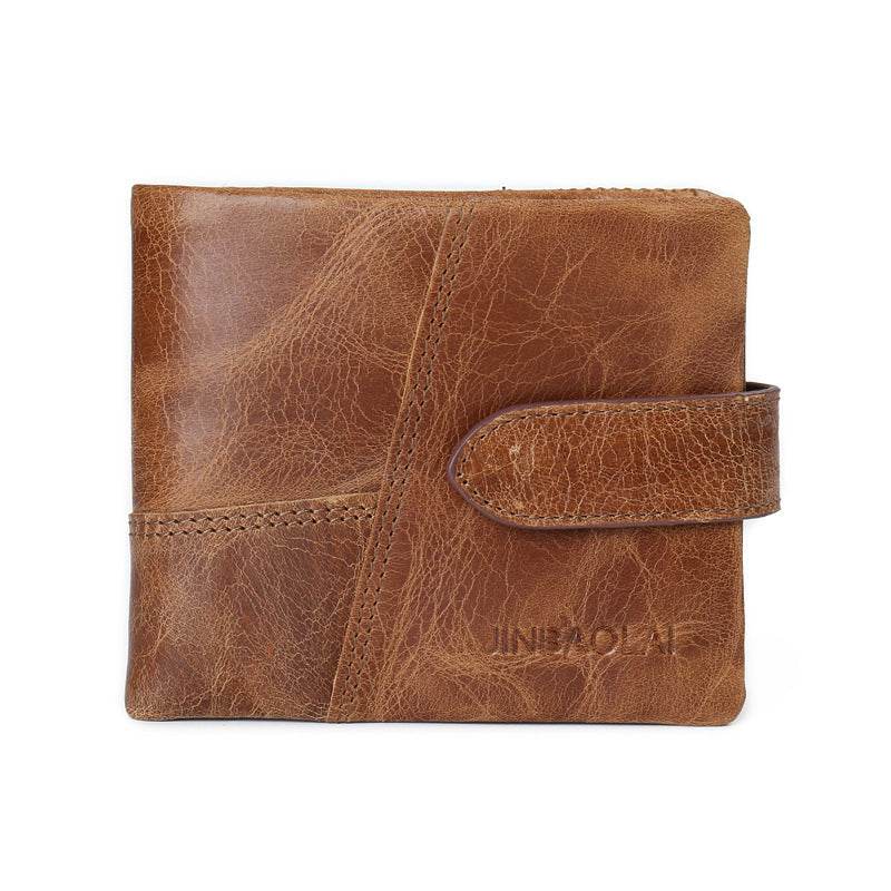 Men’s Vintage Leather Wallet – First Layer Cowhide Short Wallet with Zipper & Buckle - grabzbags.com