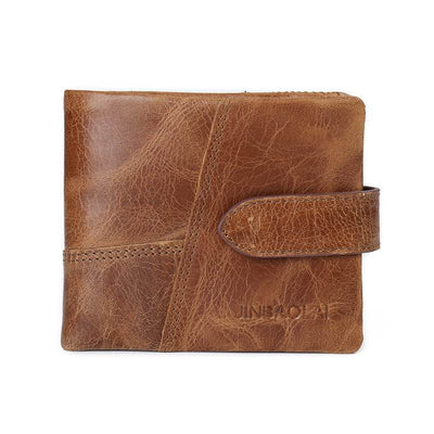 Men’s Vintage Leather Wallet – First Layer Cowhide Short Wallet with Zipper & Buckle - grabzbags.com