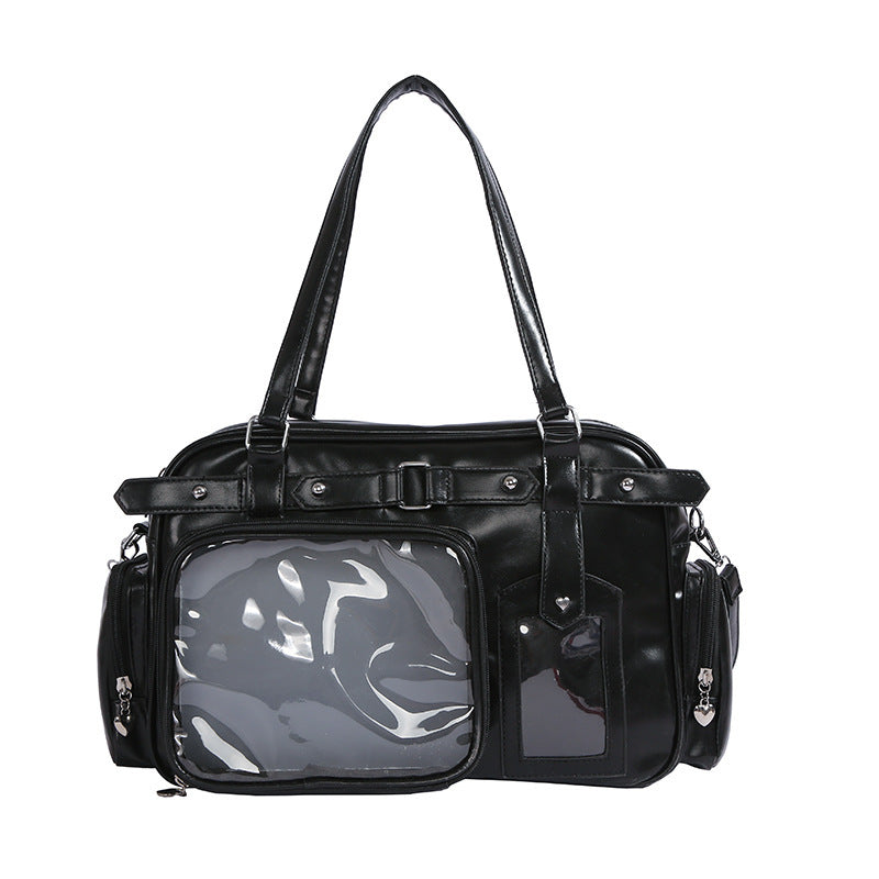 Bow College Style JK Girl Uniform Bag – Cute PU Leather Hand-Carry and Shoulder Bag with Free Tie Plate, Youthful Campus Style Purse