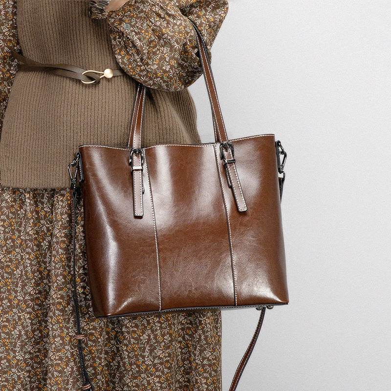 Women’s Genuine Leather Shoulder Bag – Retro Large-Capacity Fashion Tote - grabzbags.com