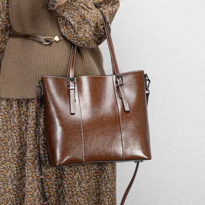 Women’s Genuine Leather Shoulder Bag – Retro Large-Capacity Fashion Tote - grabzbags.com