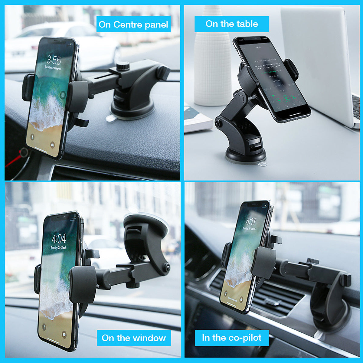 Car Phone Holder – Long Rod Telescopic Dashboard Mount with Suction Cup