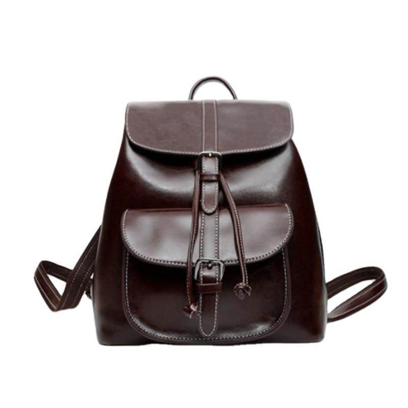 Women’s Korean Style Cowhide Backpack – Drawstring Pocket Leather Bag - grabzbags.com