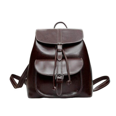 Women’s Korean Style Cowhide Backpack – Drawstring Pocket Leather Bag - grabzbags.com