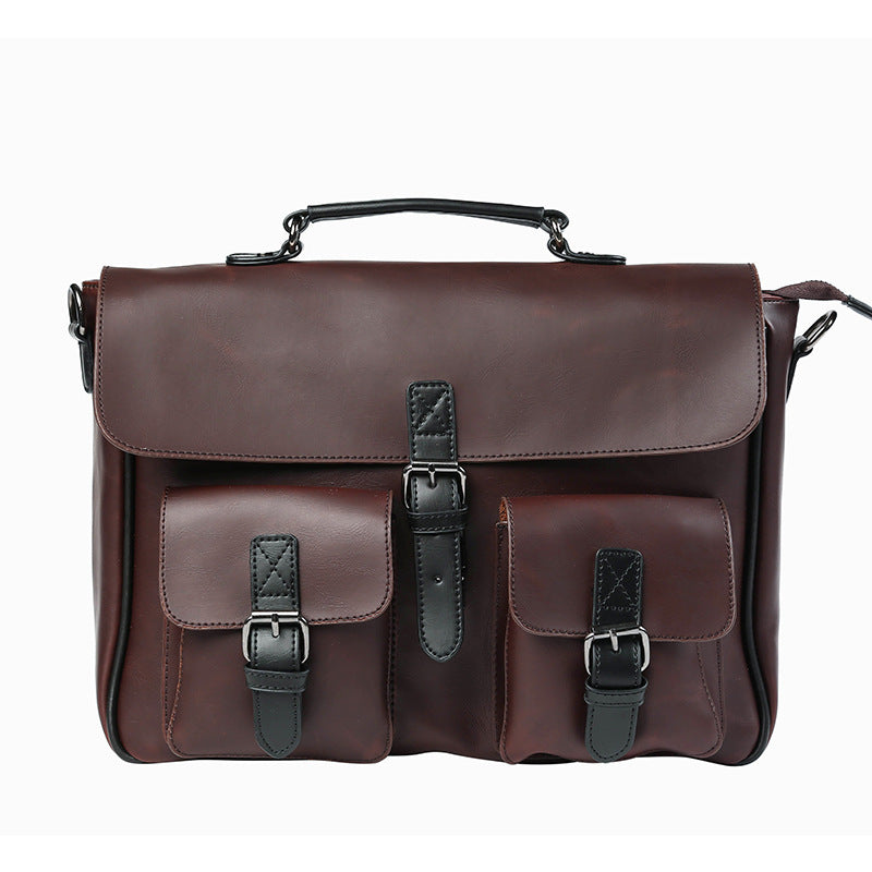 Men’s PU Leather Business Briefcase – Slim Office Bag for Laptop & Documents, Coffee Color