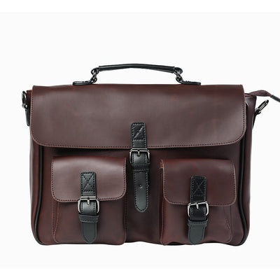 Men’s PU Leather Business Briefcase – Slim Office Bag for Laptop & Documents, Coffee Color