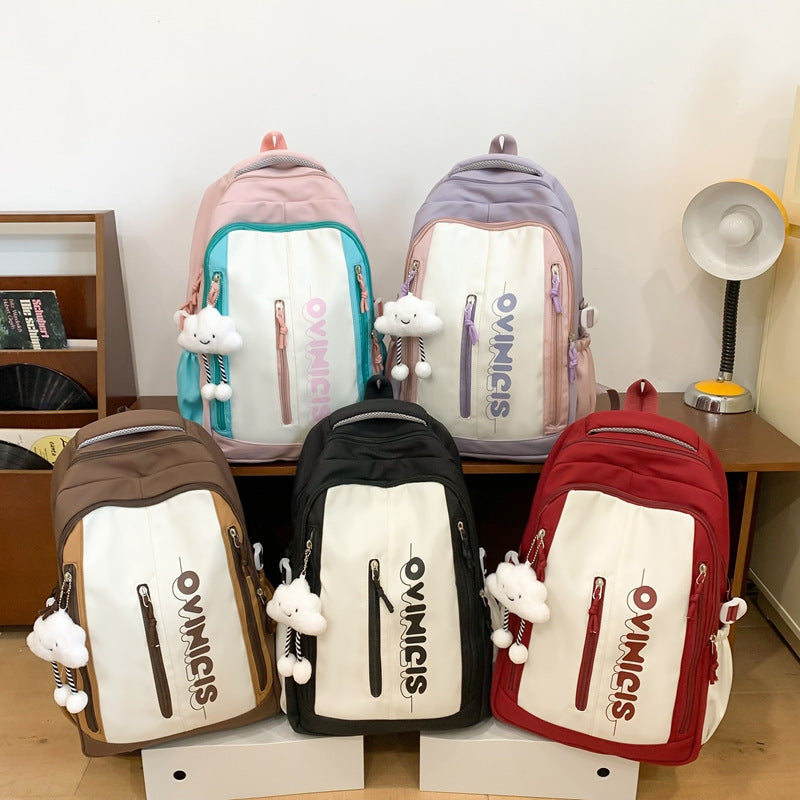 Fashion Personalized Large Capacity Backpack – Lightweight Nylon Schoolbag for Women & Men, Solid Color Travel & Daily Backpack