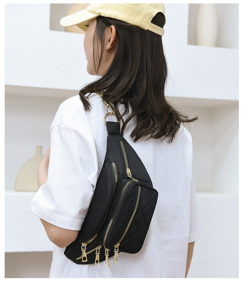 Slanted Diamond Embroidery Chain Shoulder Bag – Stylish Nylon Purse