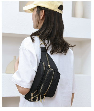 Slanted Diamond Embroidery Chain Shoulder Bag – Stylish Nylon Purse