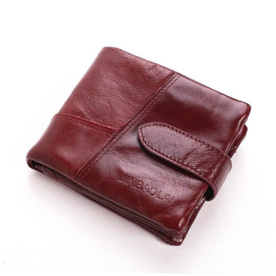 Men’s Vintage Leather Wallet – First Layer Cowhide Short Wallet with Zipper & Buckle - grabzbags.com