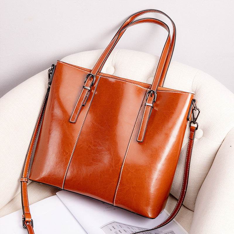 Women’s Genuine Leather Shoulder Bag – Retro Large-Capacity Fashion Tote - grabzbags.com
