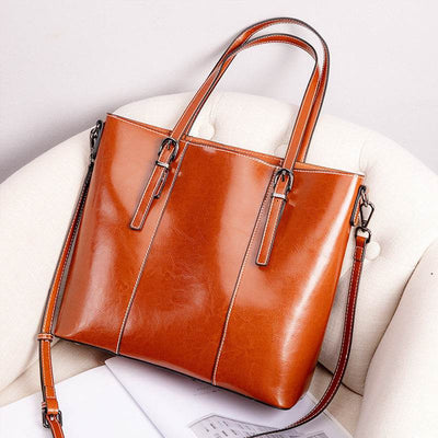 Women’s Genuine Leather Shoulder Bag – Retro Large-Capacity Fashion Tote - grabzbags.com