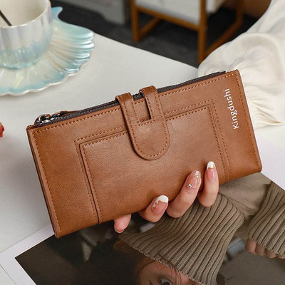 Women's Long PU Leather Wallet – Bifold Zipper Clutch Purse with Card Holder - grabzbags.com