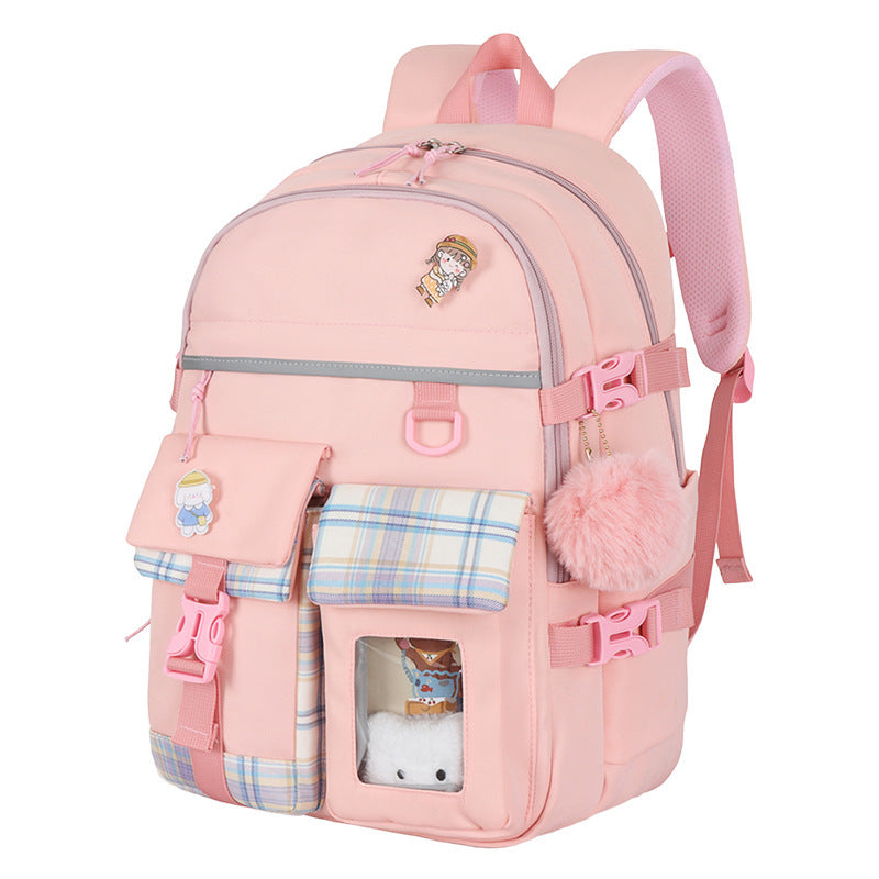 Cartoon Cute Lightweight Student Schoolbag – Breathable, Waterproof, Anti-Theft Nylon Backpack with Burden-Reducing Design