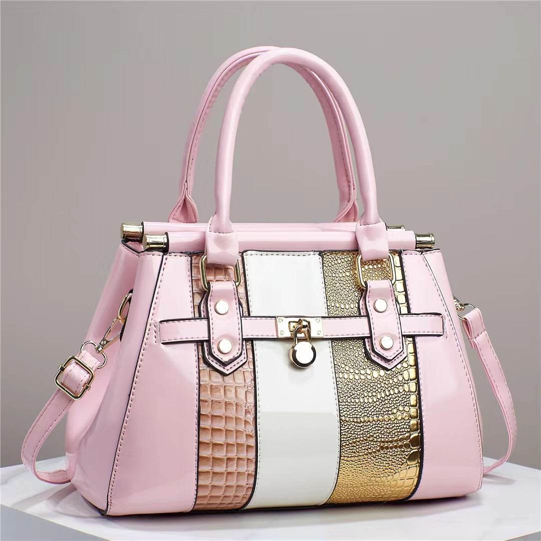 Vertical Stitching Large Capacity Shoulder Bag – Bright Leather with Lizard Pattern - grabzbags.com