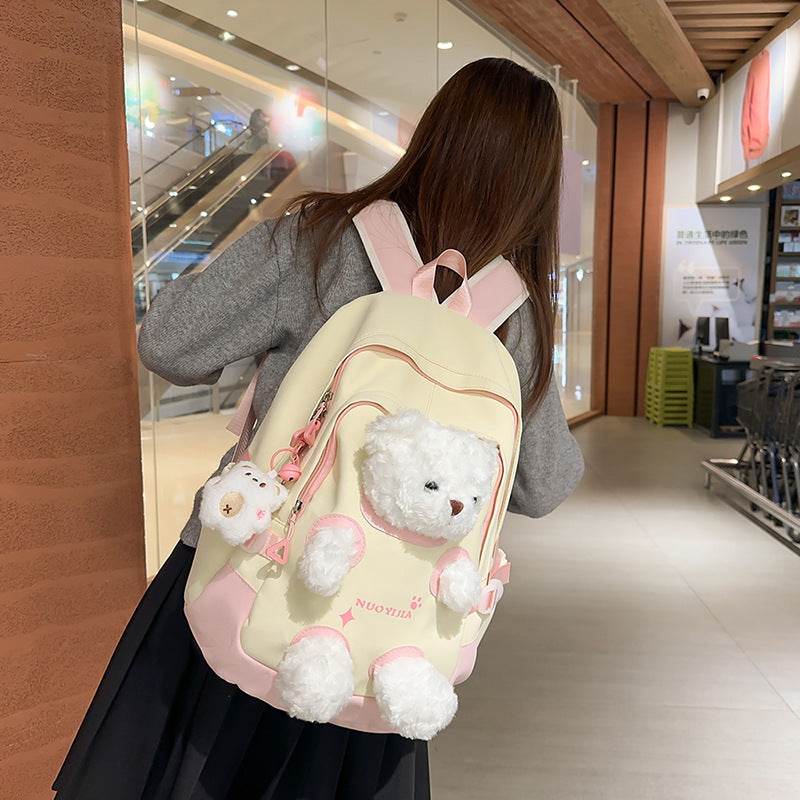 Cute Bear School Backpack – Large Capacity Bag for Junior High & College Students - grabzbags.com