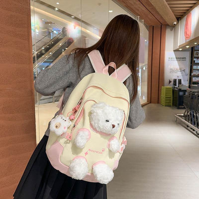 Cute Bear School Backpack – Large Capacity Bag for Junior High & College Students - grabzbags.com