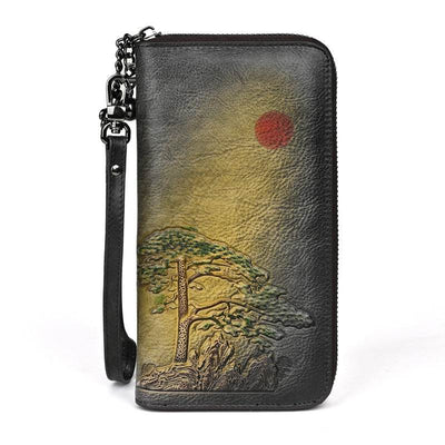 Women's Long Rising Sun Leather Wallet - grabzbags.com