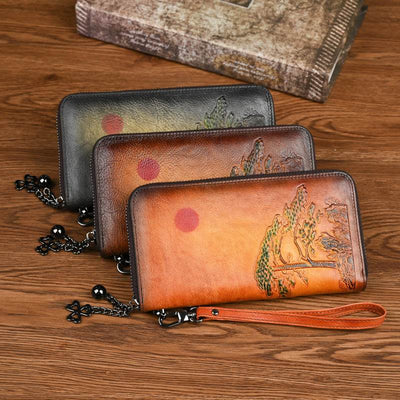 Women's Long Rising Sun Leather Wallet - grabzbags.com