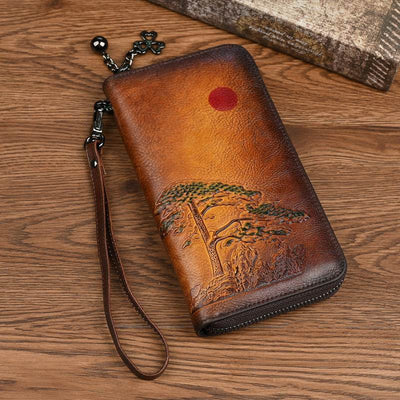 Women's Long Rising Sun Leather Wallet - grabzbags.com