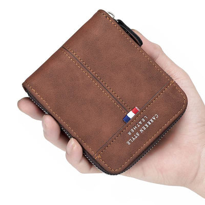 Classic Two-Fold Leather Wallet for Men – Vintage Style with Horizontal Zipper - grabzbags.com