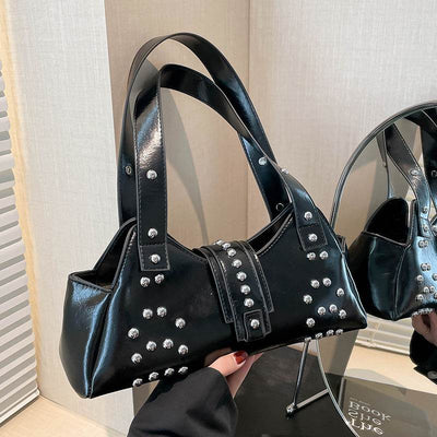 Personality Street Punk Oil Wax Leather Armpit Rivet Bag - grabzbags.com