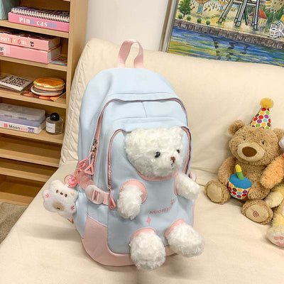 Cute Bear School Backpack – Large Capacity Bag for Junior High & College Students - grabzbags.com