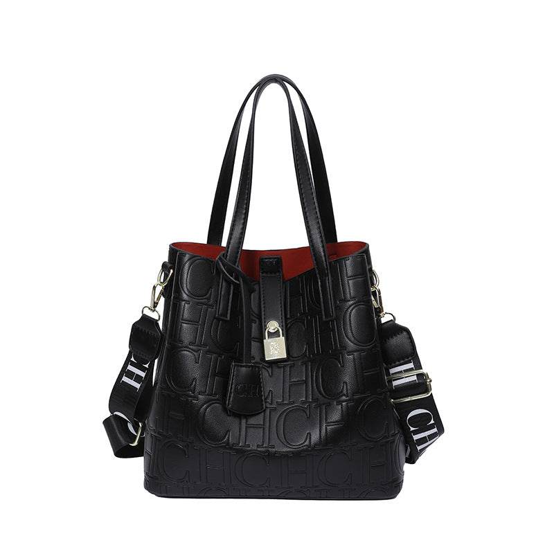 Letter Embossed Solid Color Retro Classic One-Shoulder Portable Commuter Bucket Bag - grabzbags.com