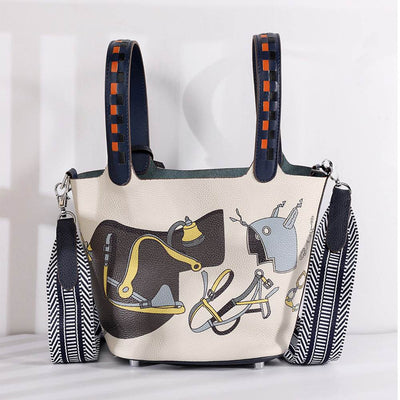 Cowhide Painted Vegetable Basket Bag – Portable Women’s Shoulder Bag with Adjustable Strap - grabzbags.com