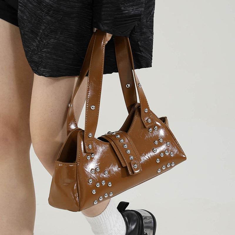 Personality Street Punk Oil Wax Leather Armpit Rivet Bag - grabzbags.com