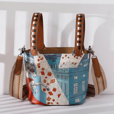 Cowhide Painted Vegetable Basket Bag – Portable Women’s Shoulder Bag with Adjustable Strap - grabzbags.com
