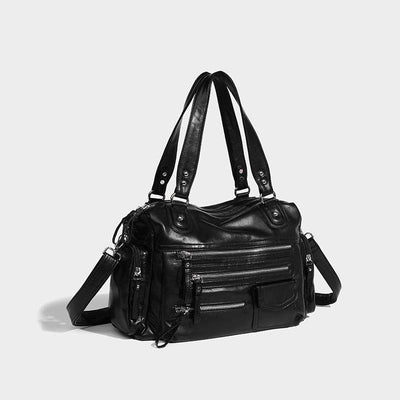 Women’s Black Vintage Motorcycle Bag – Fashion Zipper Crossbody Handbag - grabzbags.com