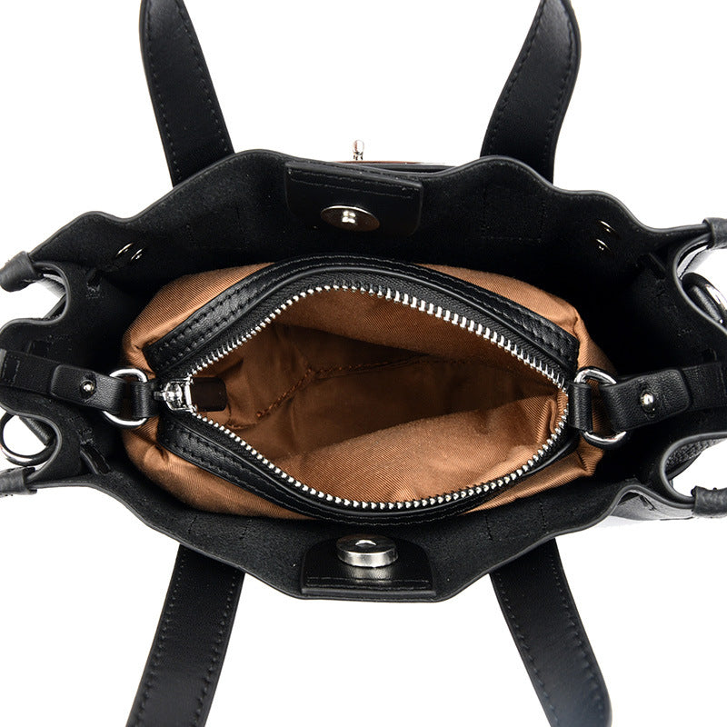 Simple High-Grade Genuine Leather Shoulder Bag for Women – Elegant Hand-Carry Tote with Sewing Line Design, Soft Cowhide Daily Fashion Purse