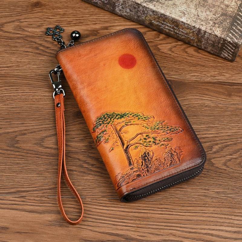 Women's Long Rising Sun Leather Wallet - grabzbags.com