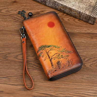 Women's Long Rising Sun Leather Wallet - grabzbags.com