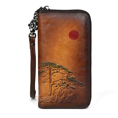 Women's Long Rising Sun Leather Wallet - grabzbags.com