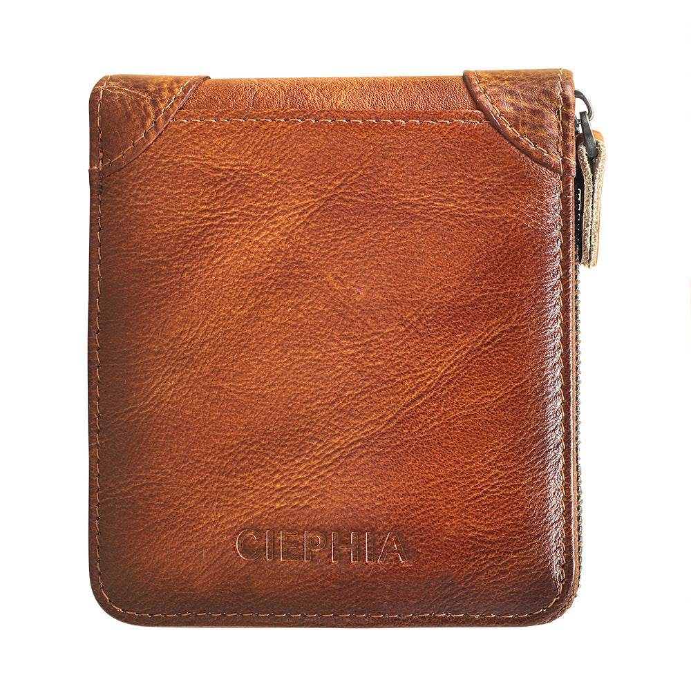 Men’s Short Leather Wallet – RFID Anti-Theft Zipper Wallet with Multifunctional Design - grabzbags.com