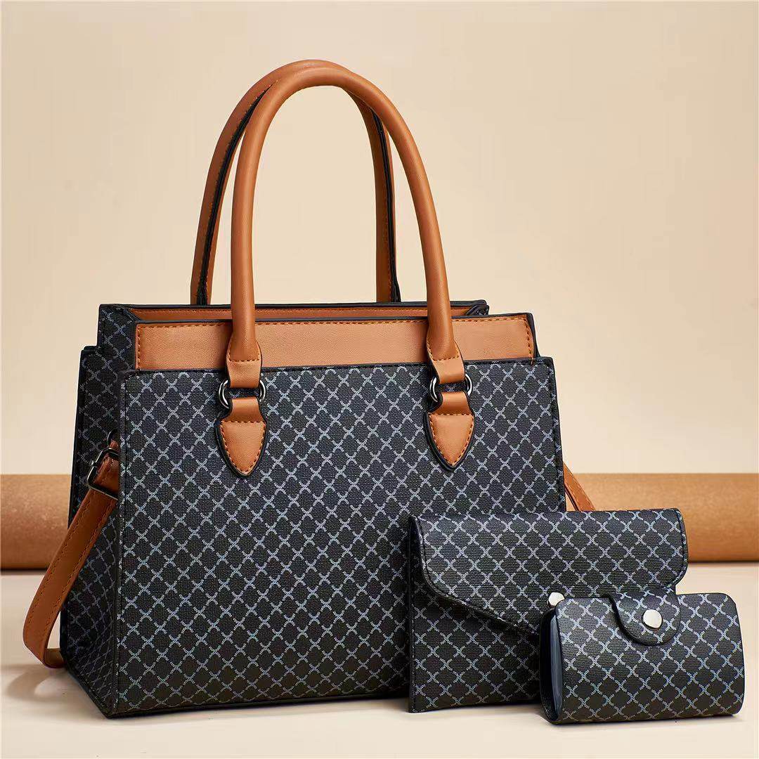 Women's Plaid Tote Bag Set – Large Capacity Fashion PU Leather Handbag with Double Straps - grabzbags.com