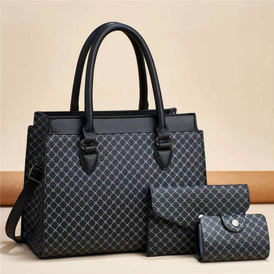Women's Plaid Tote Bag Set – Large Capacity Fashion PU Leather Handbag with Double Straps - grabzbags.com