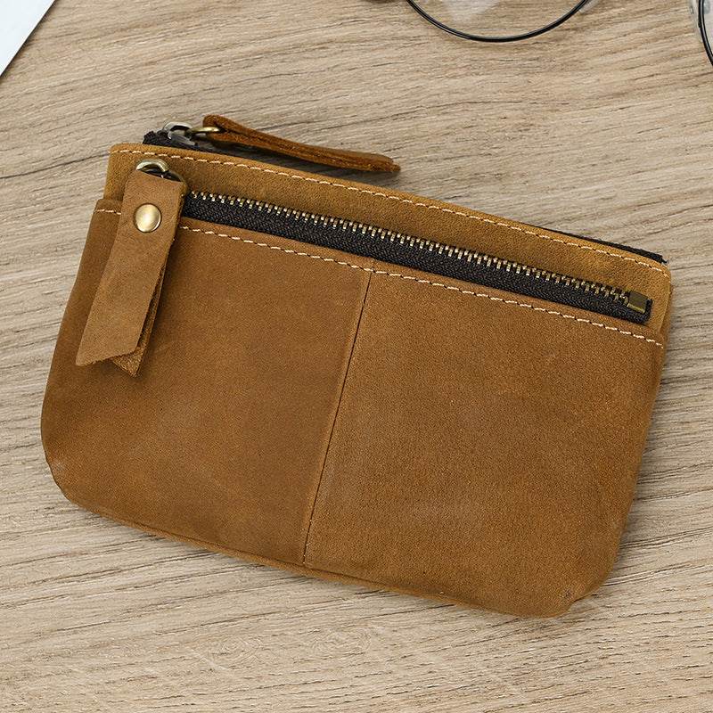 Men’s Crazy Horse Leather Coin Purse – Vintage Style Compact Pocket Wallet - grabzbags.com