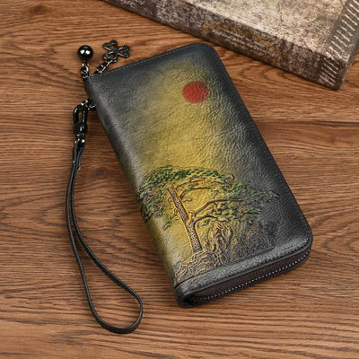 Women's Long Rising Sun Leather Wallet - grabzbags.com