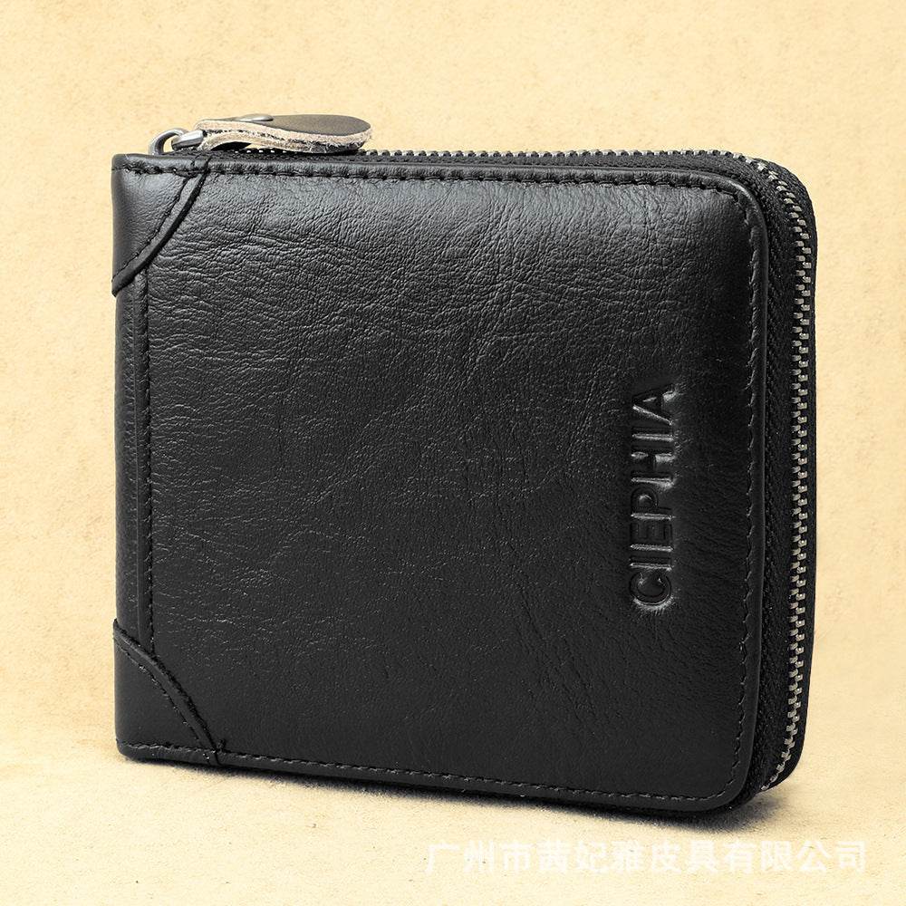 Men’s Short Leather Wallet – RFID Anti-Theft Zipper Wallet with Multifunctional Design - grabzbags.com