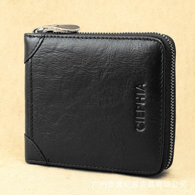 Men’s Short Leather Wallet – RFID Anti-Theft Zipper Wallet with Multifunctional Design - grabzbags.com