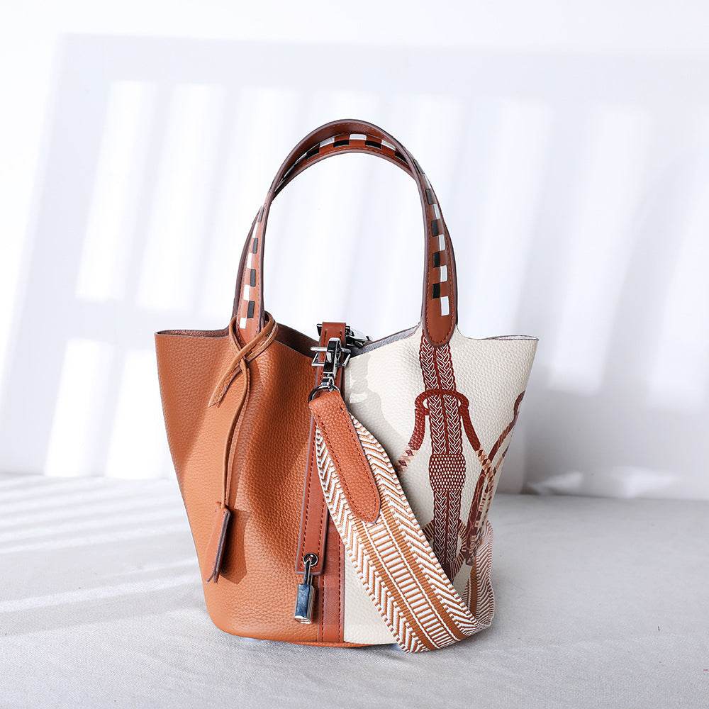 Cowhide Painted Vegetable Basket Bag – Portable Women’s Shoulder Bag with Adjustable Strap - grabzbags.com