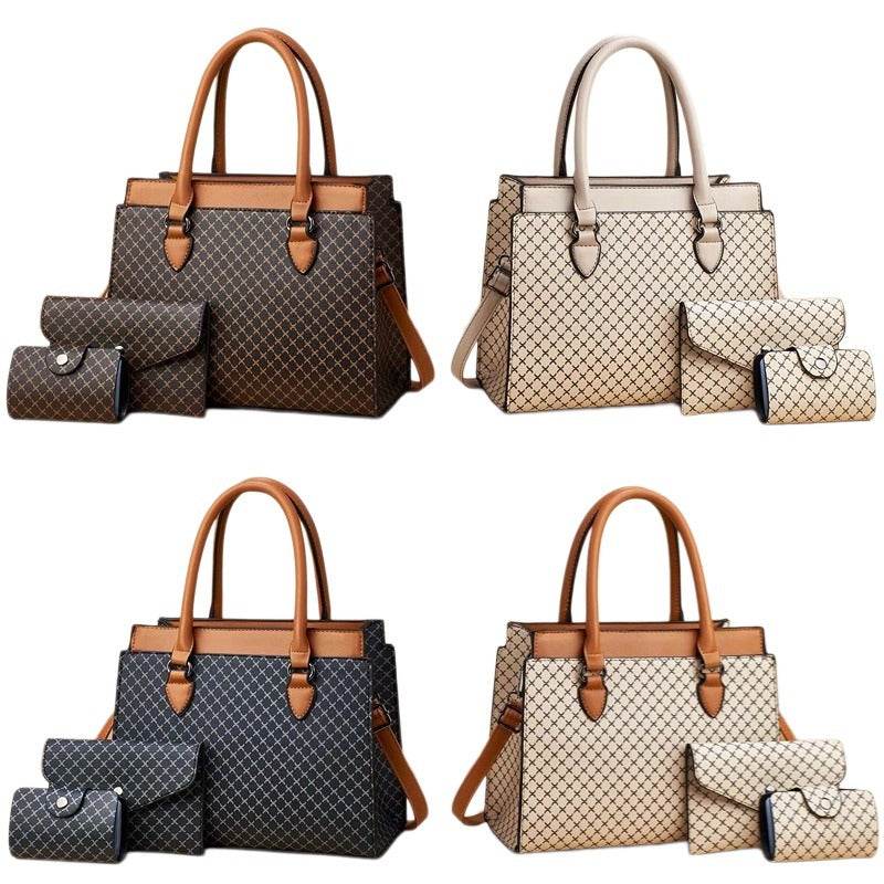 Women's Plaid Tote Bag Set – Large Capacity Fashion PU Leather Handbag with Double Straps - grabzbags.com